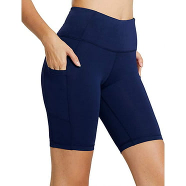 AGUTIUN High Waist Workout Yoga Shorts for Womens Running Tummy Control Compression Biker Shorts with 2 Side Pockets 